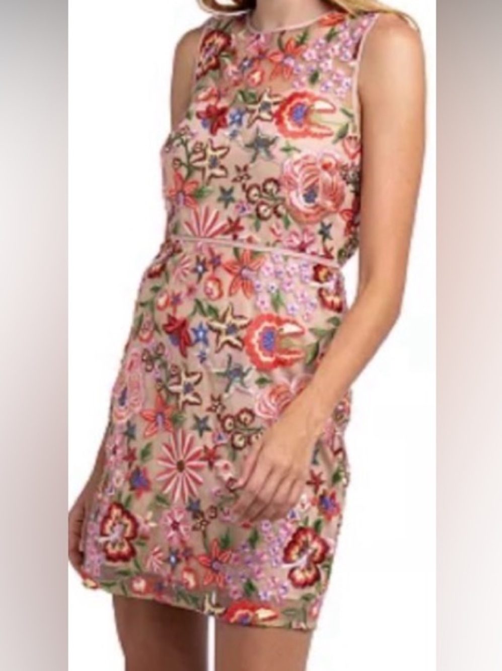 Sam Edelman Embroidery Blush Sheer Midi Dress with Multicolor Floral: Size 6